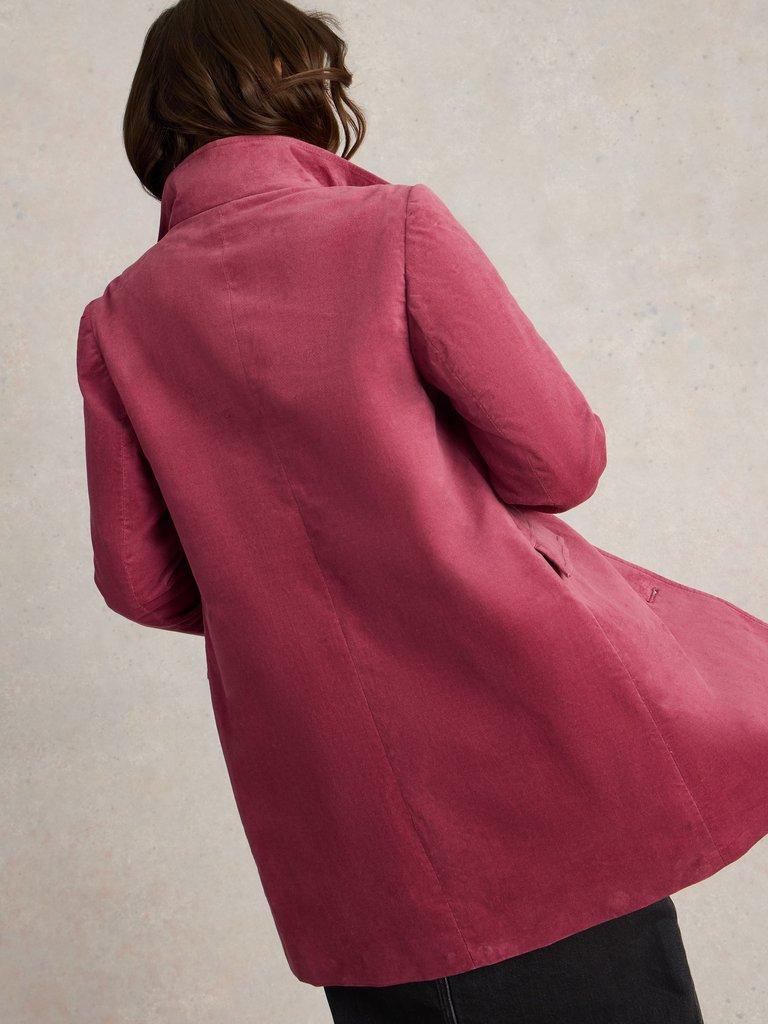 Karla Velvet Coat in DUS PINK - MODEL BACK