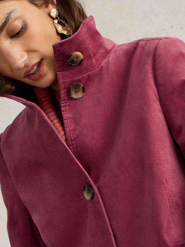 Karla Velvet Coat in DUS PINK - MODEL DETAIL