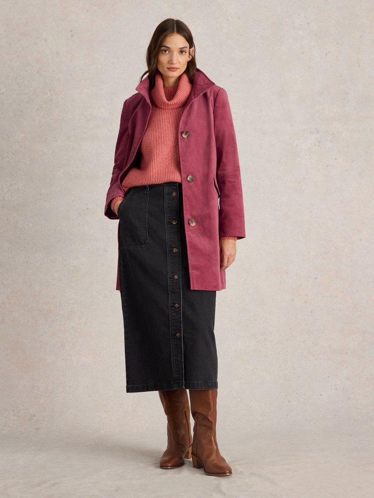 Karla Velvet Coat in DUS PINK - MODEL FRONT