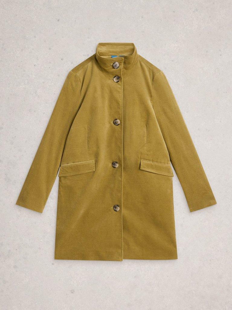 Karla Velvet Coat in KHAKI GRN - FLAT FRONT