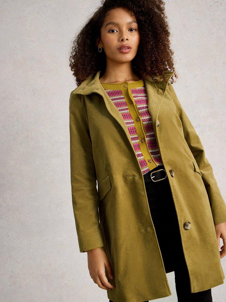 Karla Velvet Coat in KHAKI GRN - LIFESTYLE