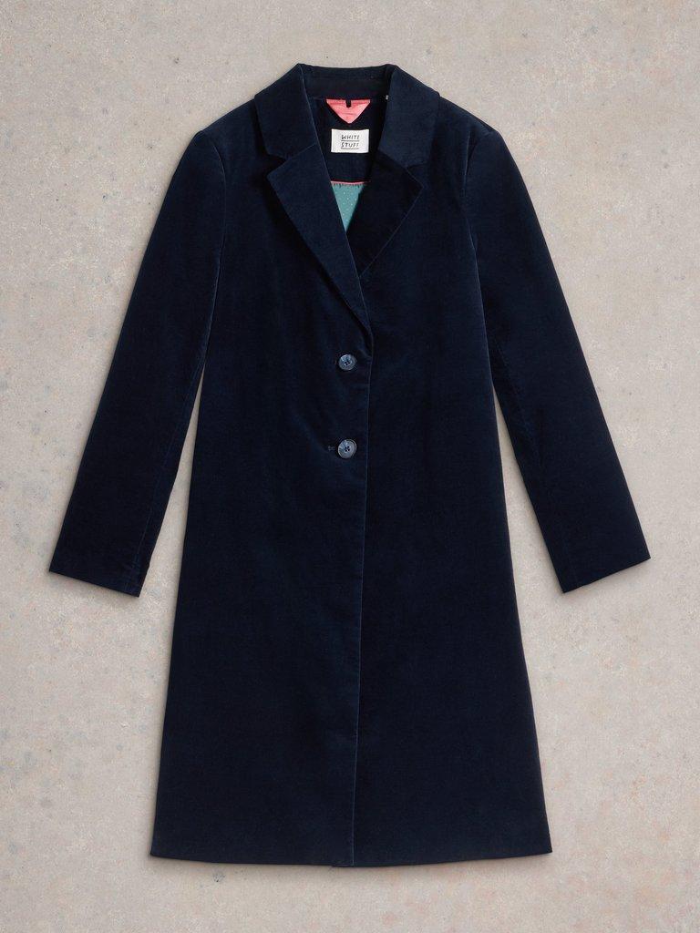 Kamila Velvet Coat in DARK NAVY - FLAT FRONT