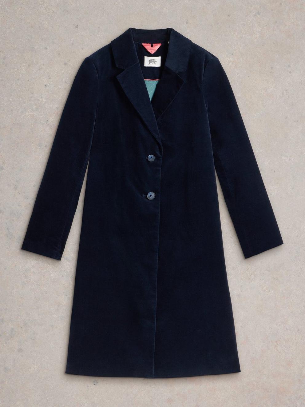 Kamila Velvet Coat in DARK NAVY - FLAT FRONT