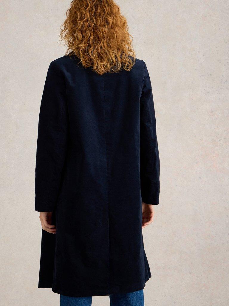 Kamila Velvet Coat in DARK NAVY - MODEL BACK