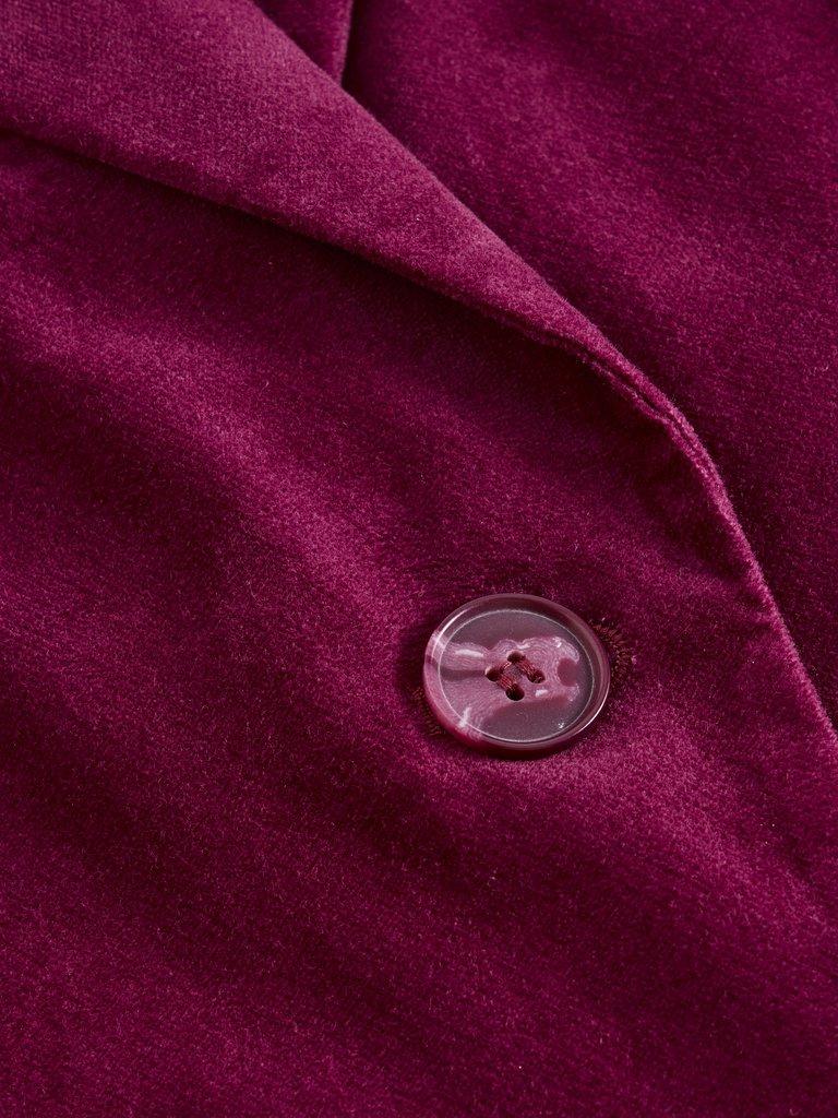 Kamila Velvet Coat in DK PLUM - FLAT DETAIL