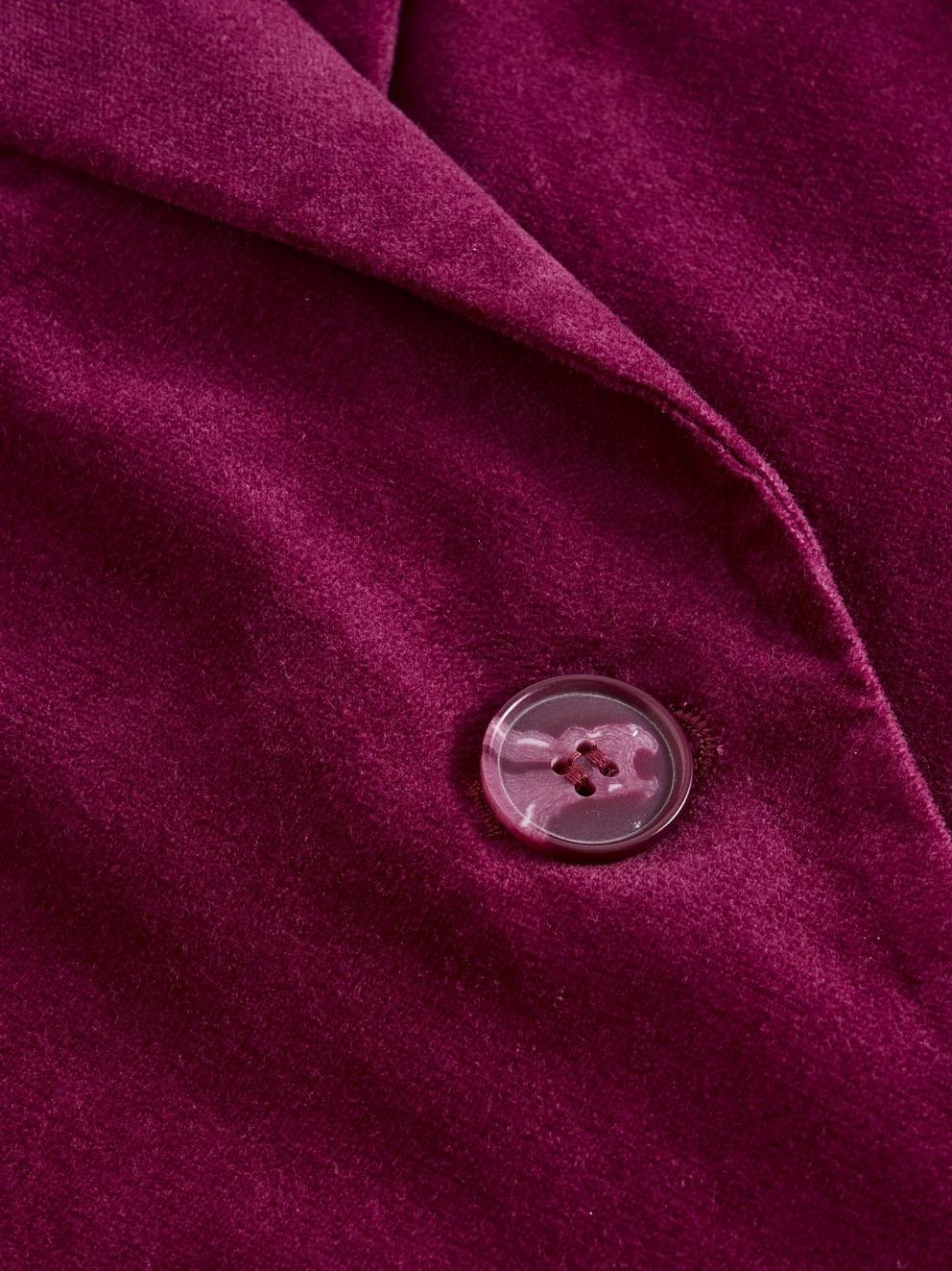 Kamila Velvet Coat in DK PLUM - FLAT DETAIL
