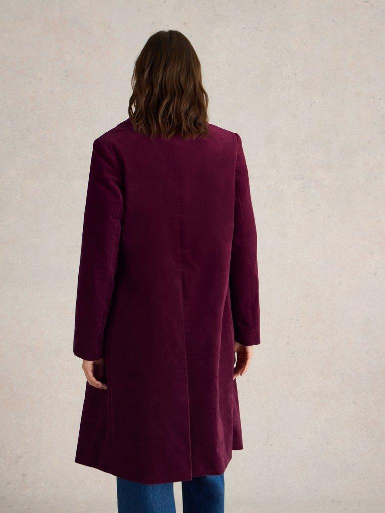 Kamila Velvet Coat in DK PLUM - MODEL BACK