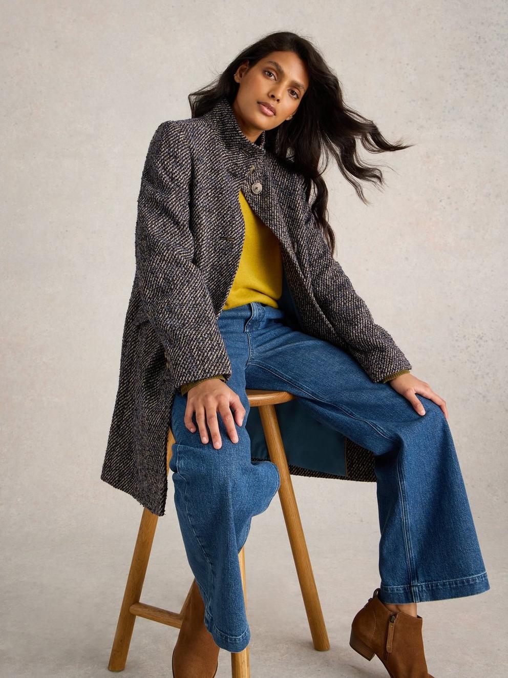 Karla Tweedy Coat in NAVY MULTI - LIFESTYLE