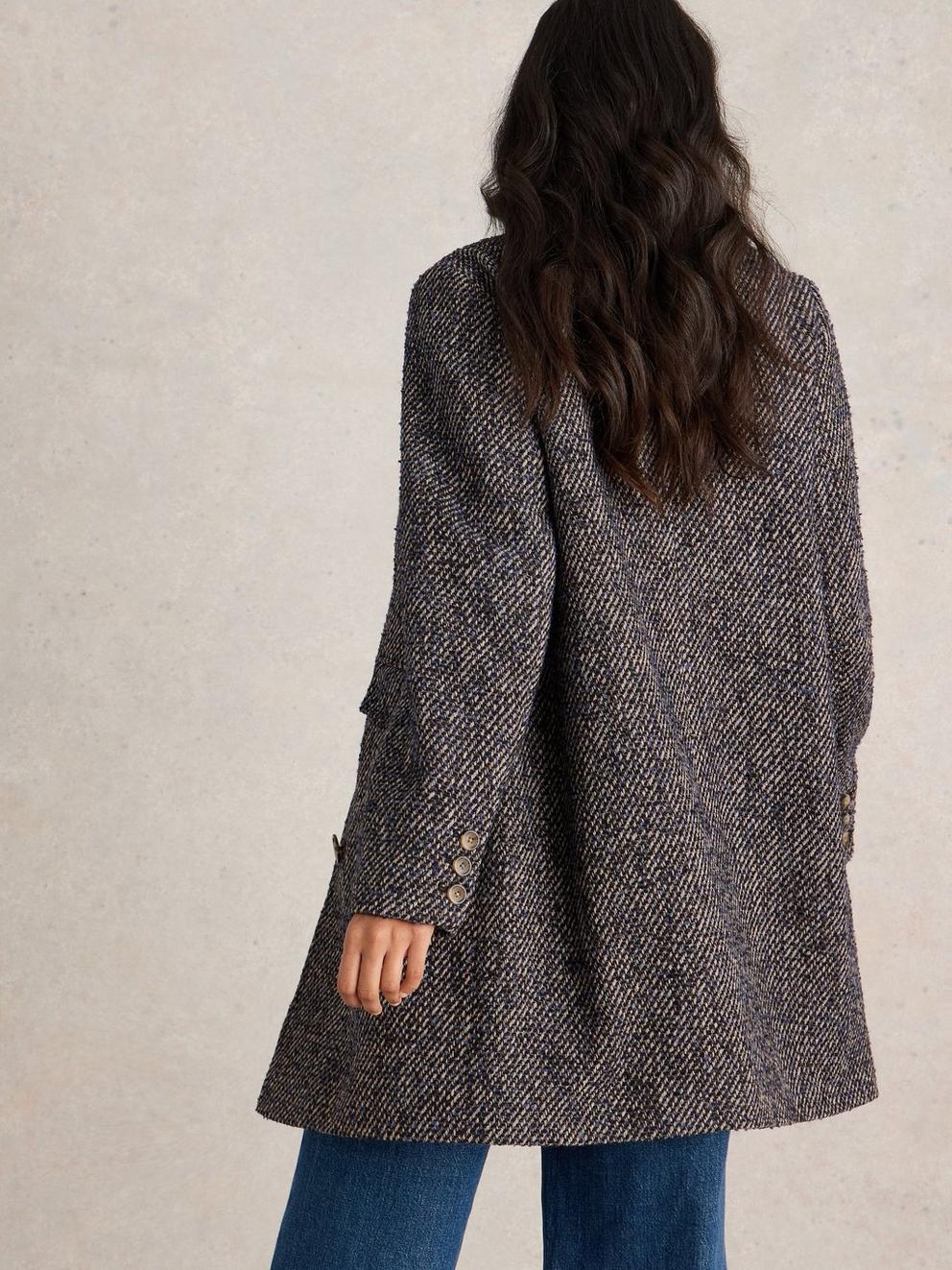 Karla Tweedy Coat in NAVY MULTI - MODEL BACK