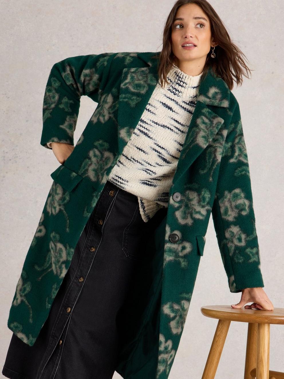 Lara Floral Coat in GREEN MLT - LIFESTYLE