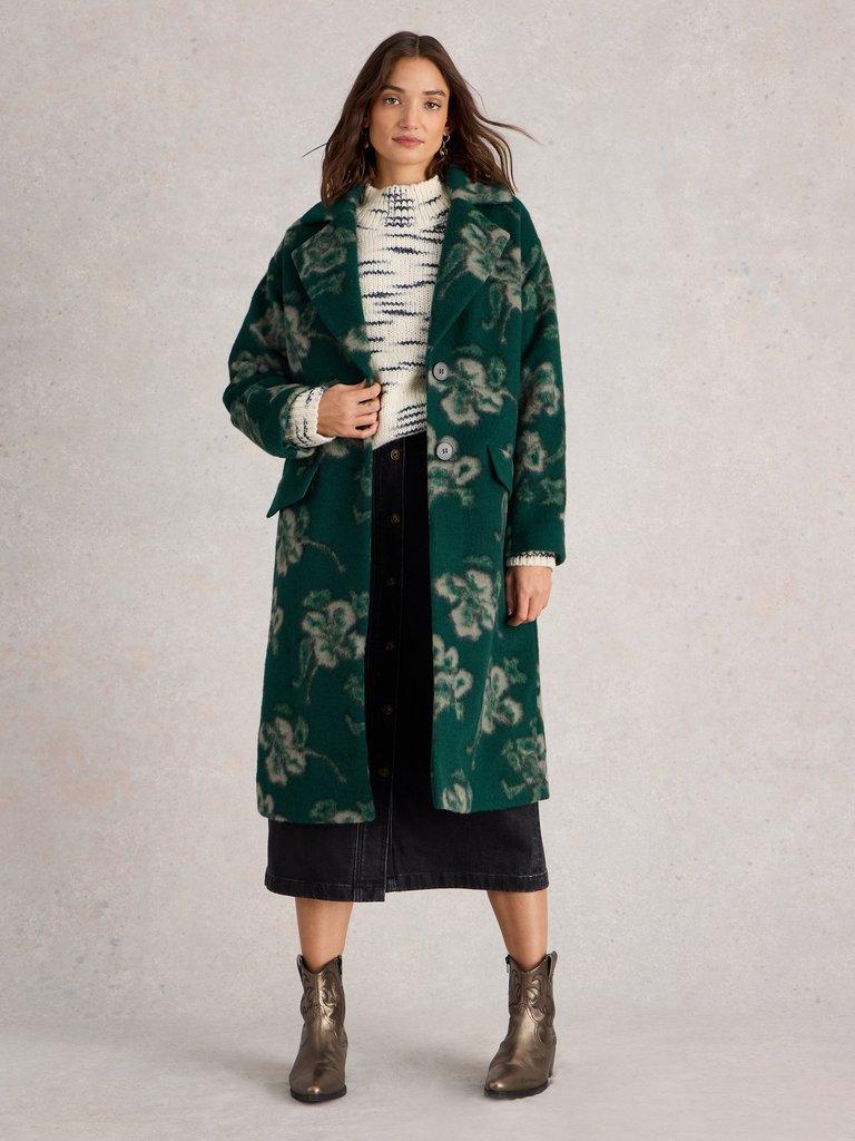 Lara Floral Coat in GREEN MULTI White Stuff