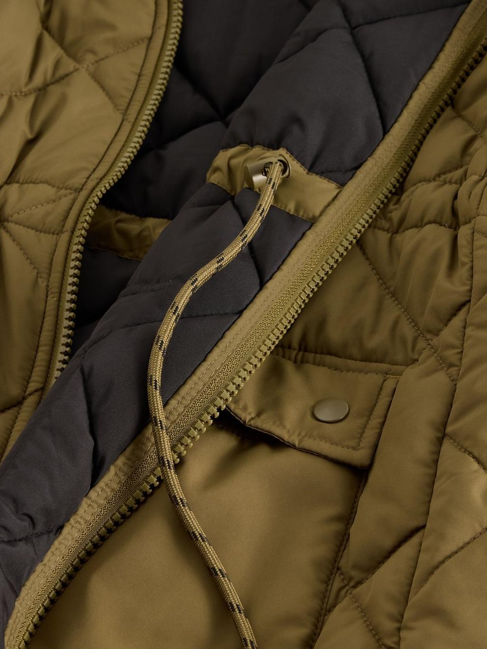 Lorena Quilted Coat in KHAKI GRN - FLAT DETAIL