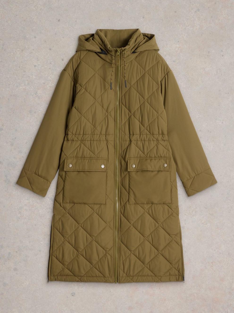 Lorena Quilted Coat in KHAKI GRN - FLAT FRONT