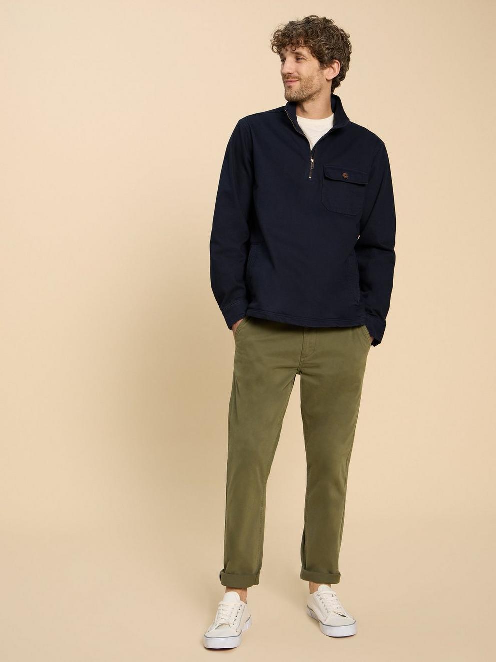 McCarthy Funnel Neck in DARK NAVY - MODEL FRONT