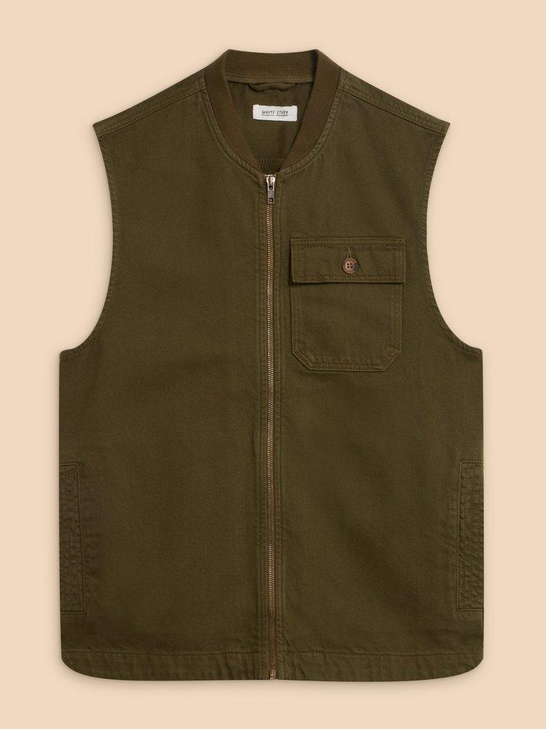 McCarthy Gilet in KHAKI GRN - FLAT FRONT