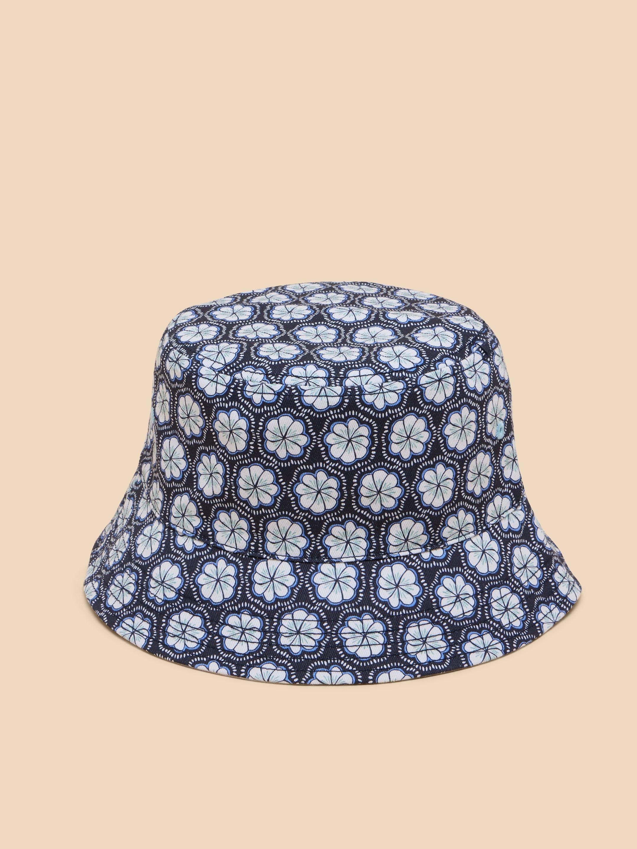 Reversible Bucket Hat in NAVY MULTI - FLAT FRONT
