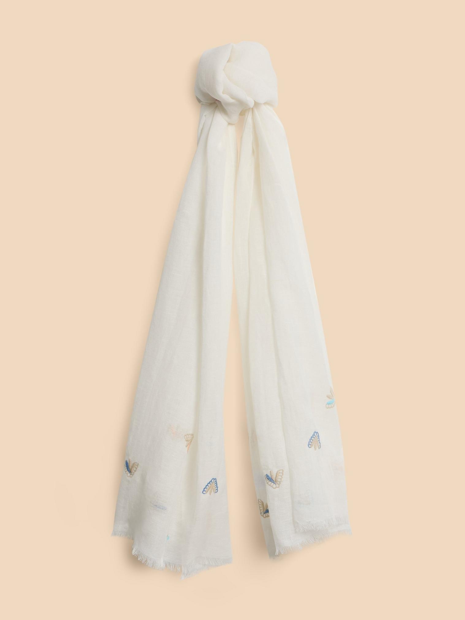 Embroidered Blend Scarf in IVORY MLT - FLAT FRONT
