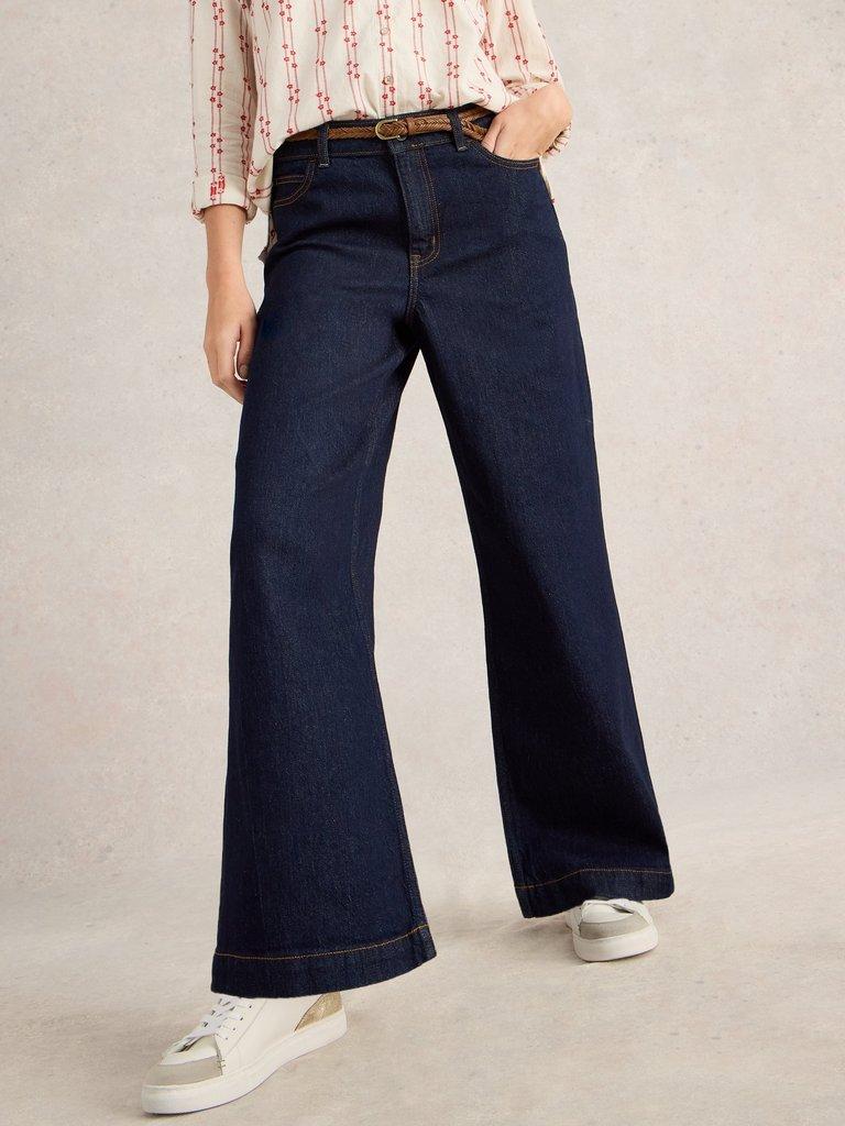 Ayla Wide Leg Jean in DK DENIM - MODEL DETAIL