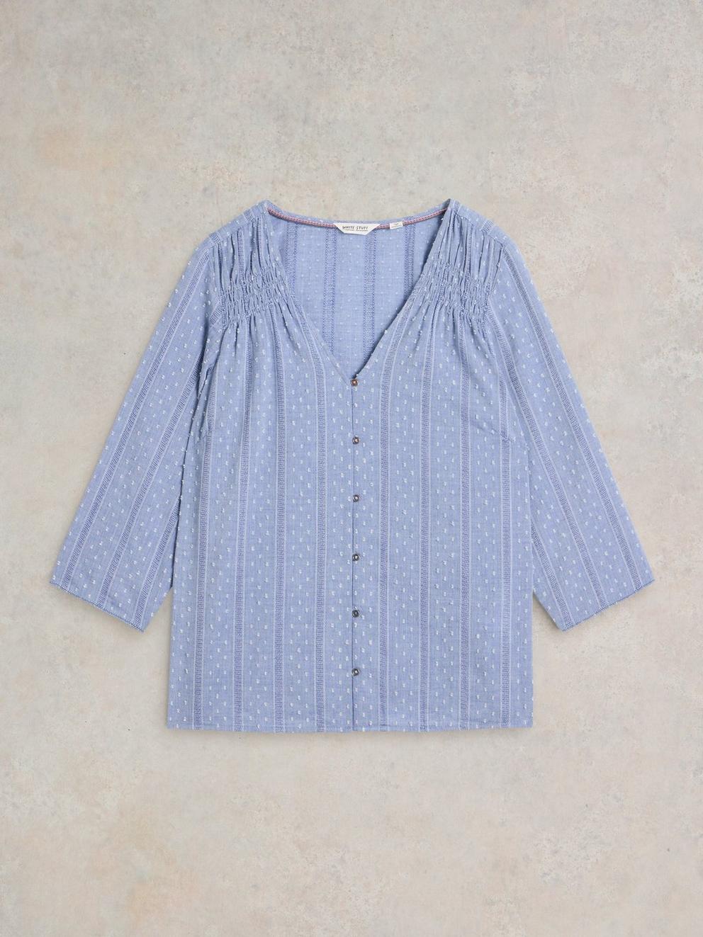 Rae Organic Cotton V Neck Top in CHAMB BLUE - FLAT FRONT