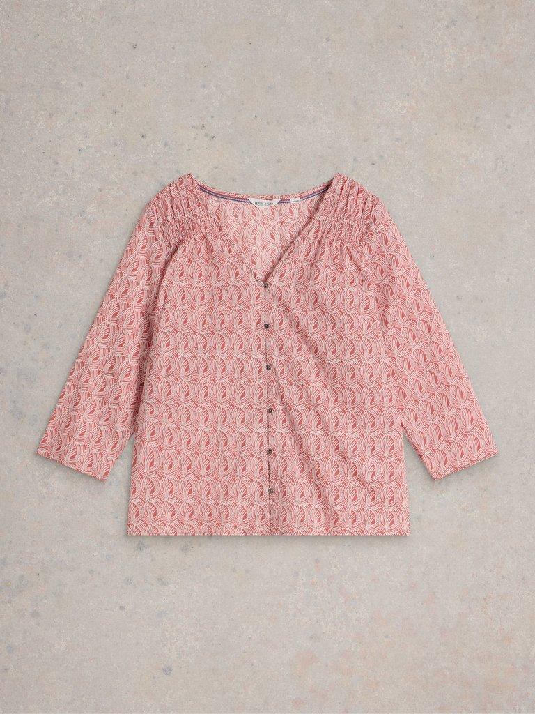 Rae Organic Cotton V Neck Top in PINK MLT - FLAT FRONT