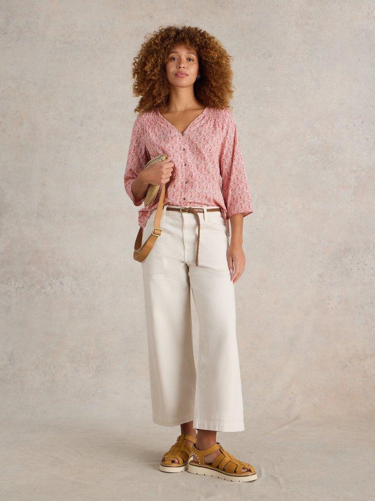 Rae Organic Cotton V Neck Top in PINK MLT - MODEL FRONT