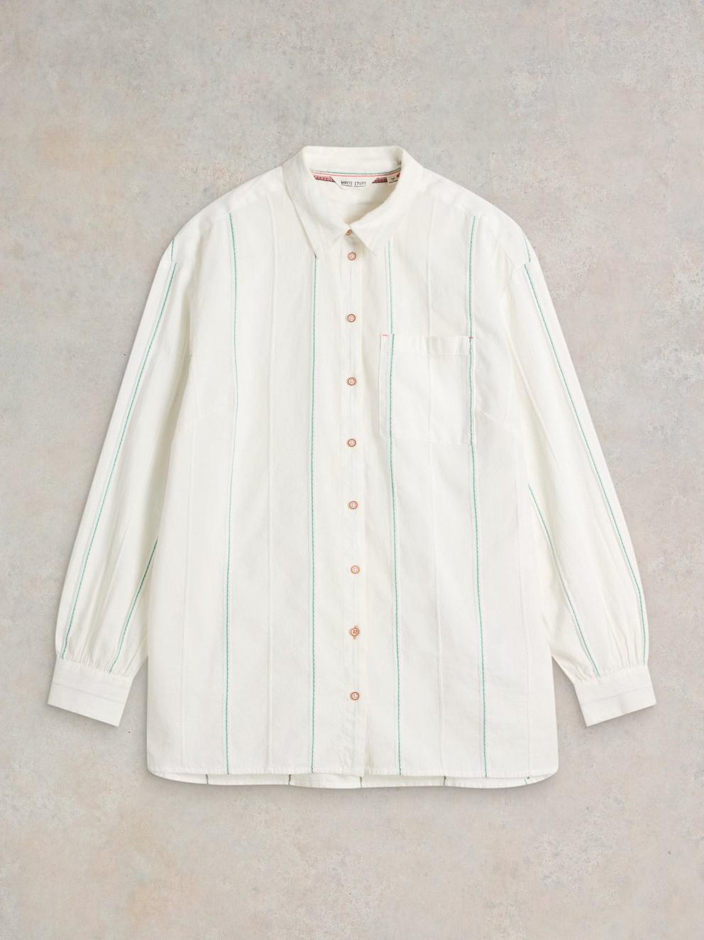 Longline Laurel Cotton Shirt in IVORY MLT - FLAT FRONT