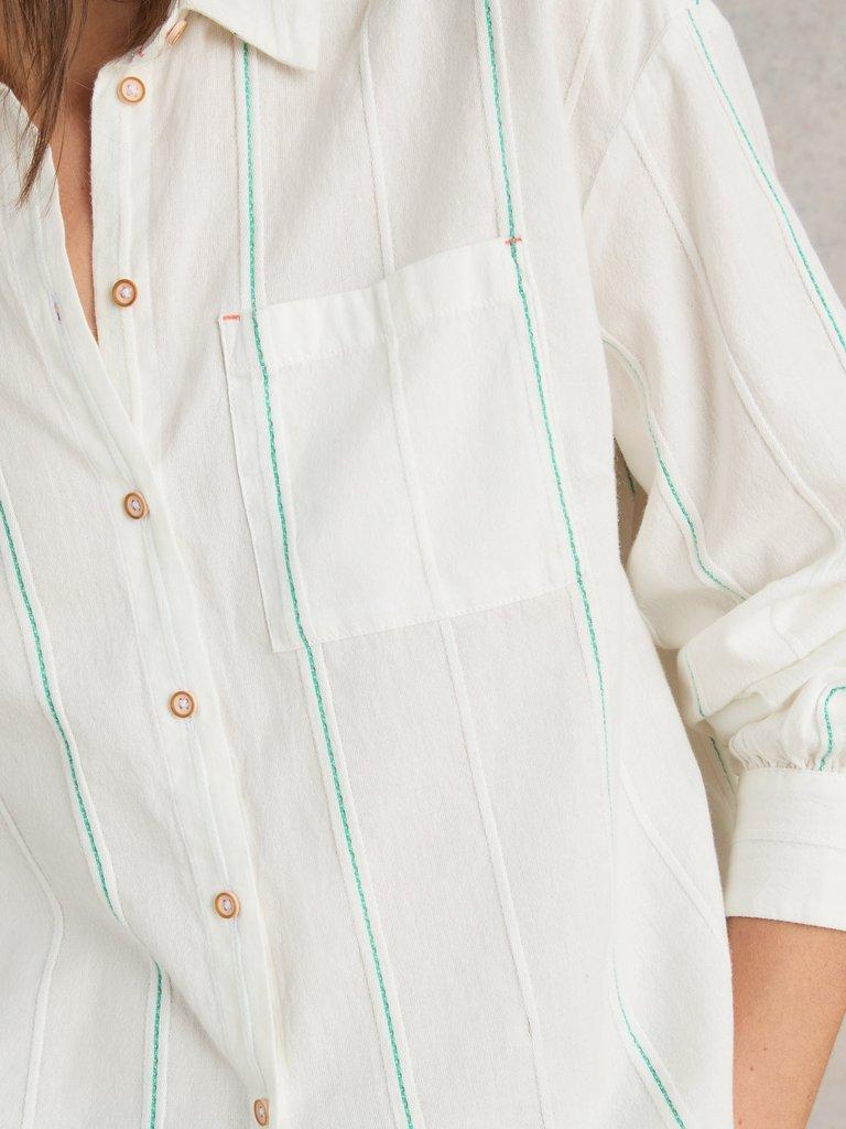 Longline Laurel Cotton Shirt in IVORY MLT - MODEL DETAIL