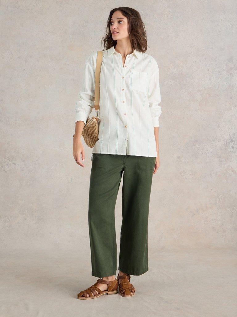 Longline Laurel Cotton Shirt in IVORY MLT - MODEL FRONT