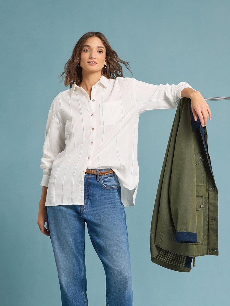 Longline Laurel Cotton Shirt in IVORY MLT - MIXED