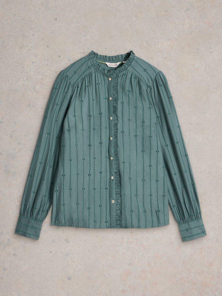 Aster Broderie Shirt in DUS GREEN - FLAT FRONT