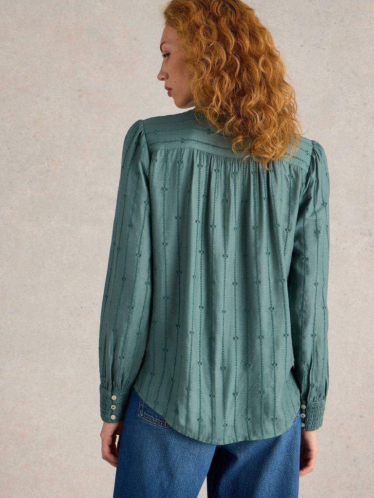 Aster Broderie Shirt in DUS GREEN - MODEL BACK