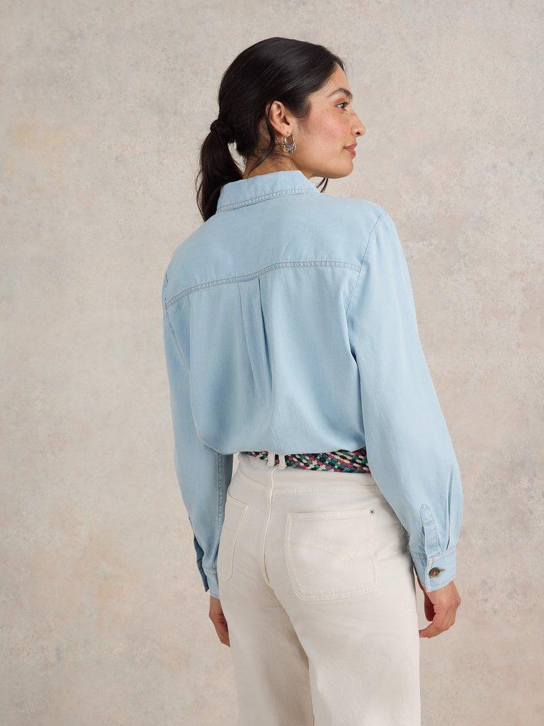 Demi Cargo Shirt in LGT DENIM - MODEL BACK