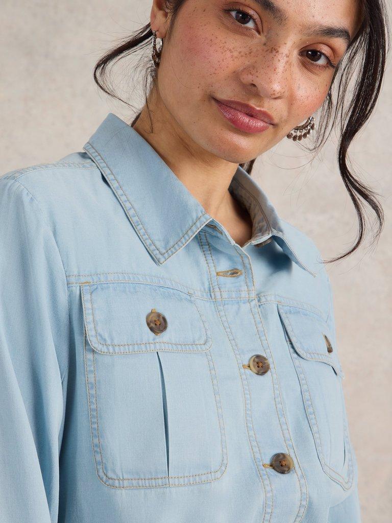 Demi Cargo Shirt in LGT DENIM - MODEL DETAIL