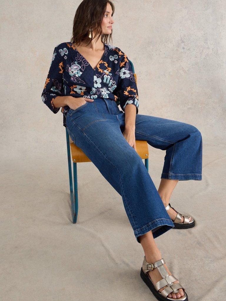 Tia Cropped Wide Leg Jean in DK DENIM - LIFESTYLE