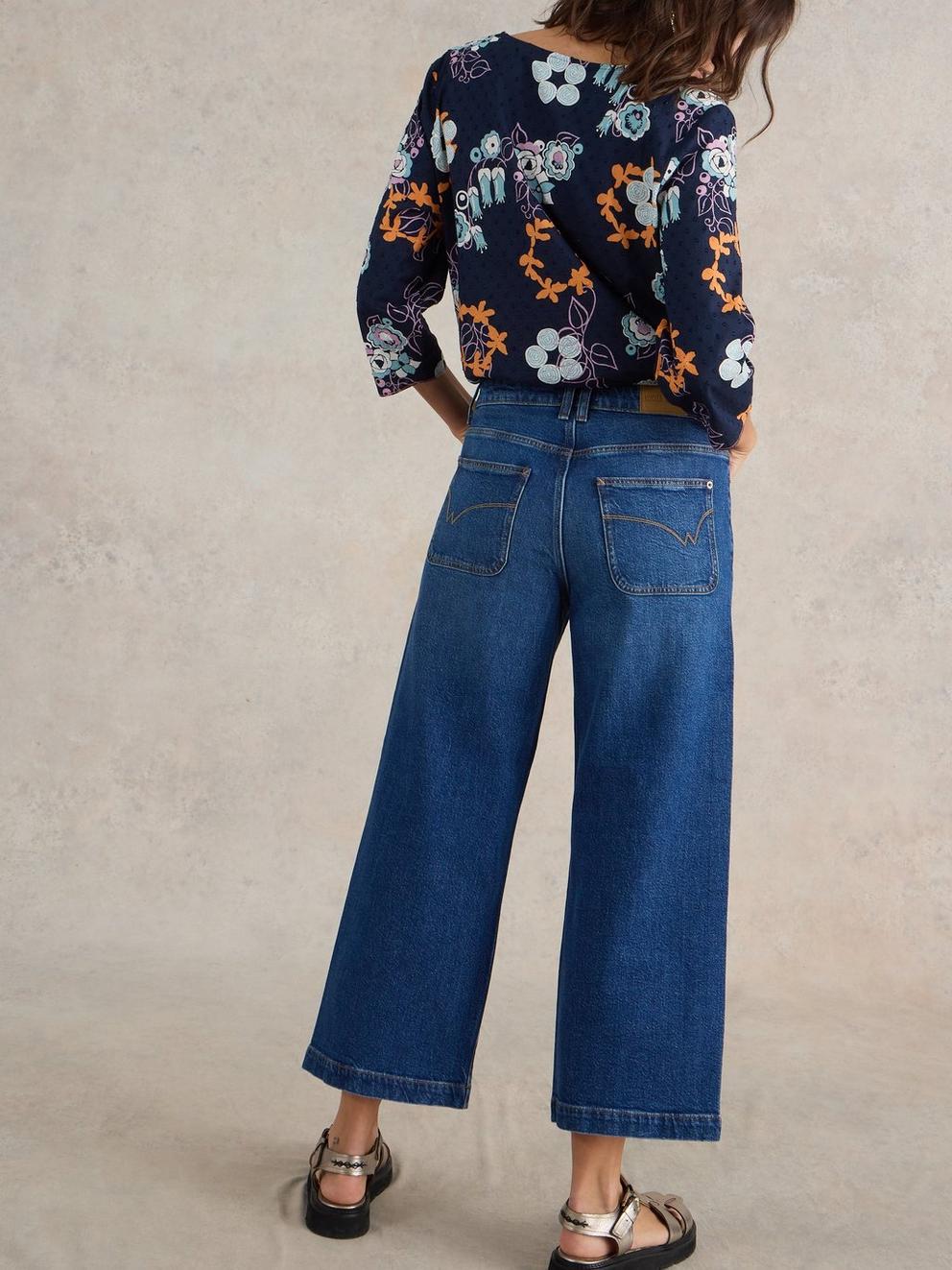 Tia Cropped Wide Leg Jean in DK DENIM - MODEL BACK