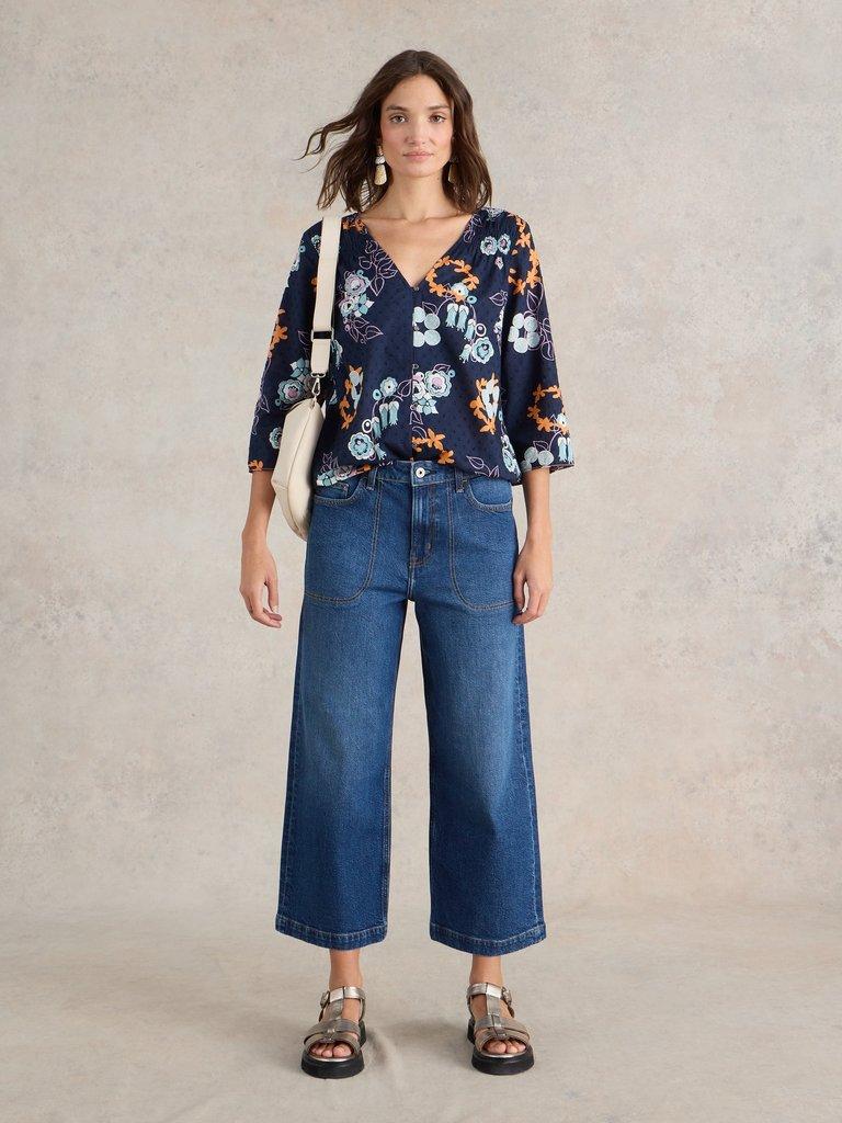 Tia Cropped Wide Leg Jean in DK DENIM - MODEL FRONT