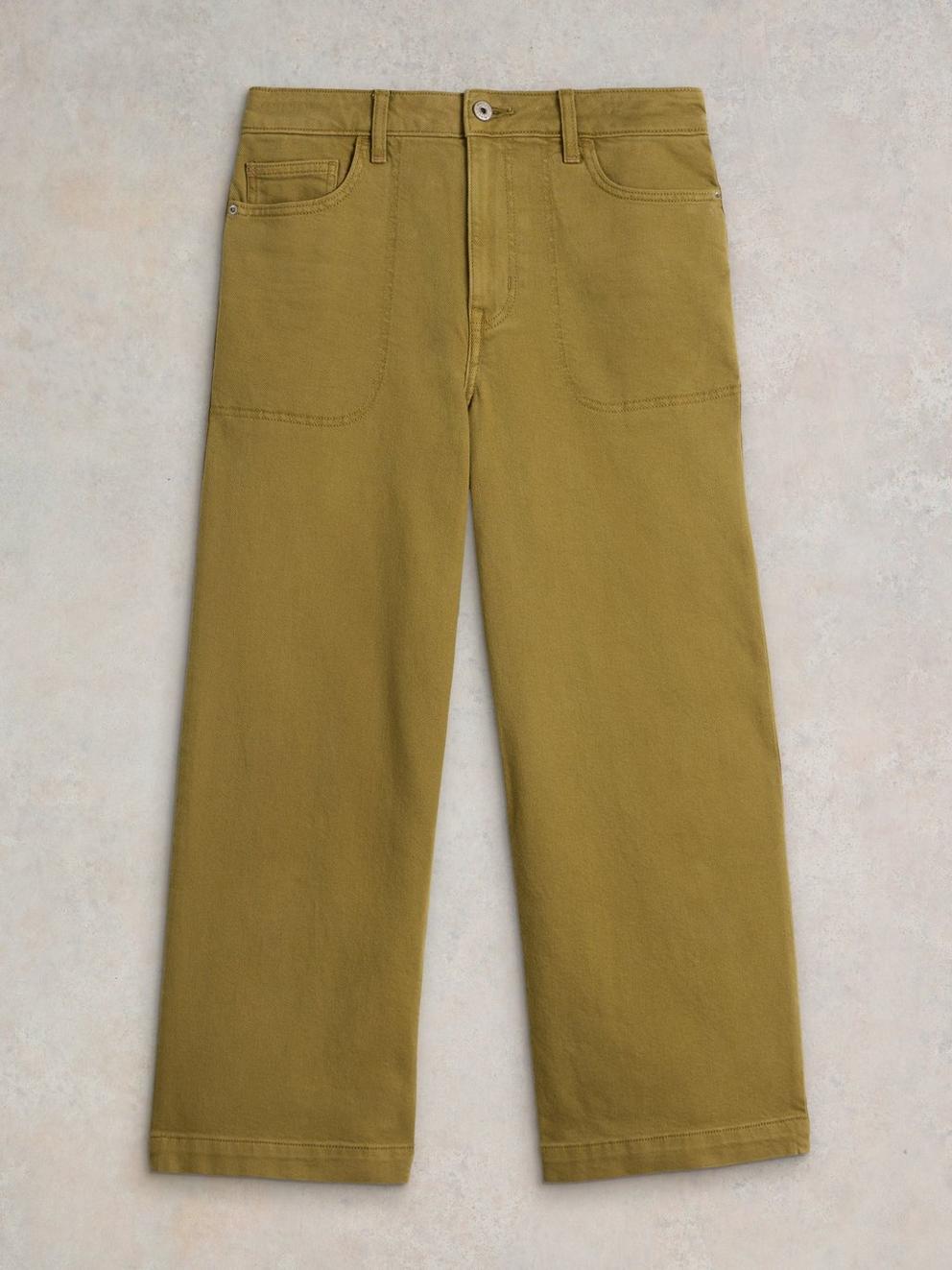 Tia Cropped Wide Leg Jean in KHAKI GRN - FLAT FRONT