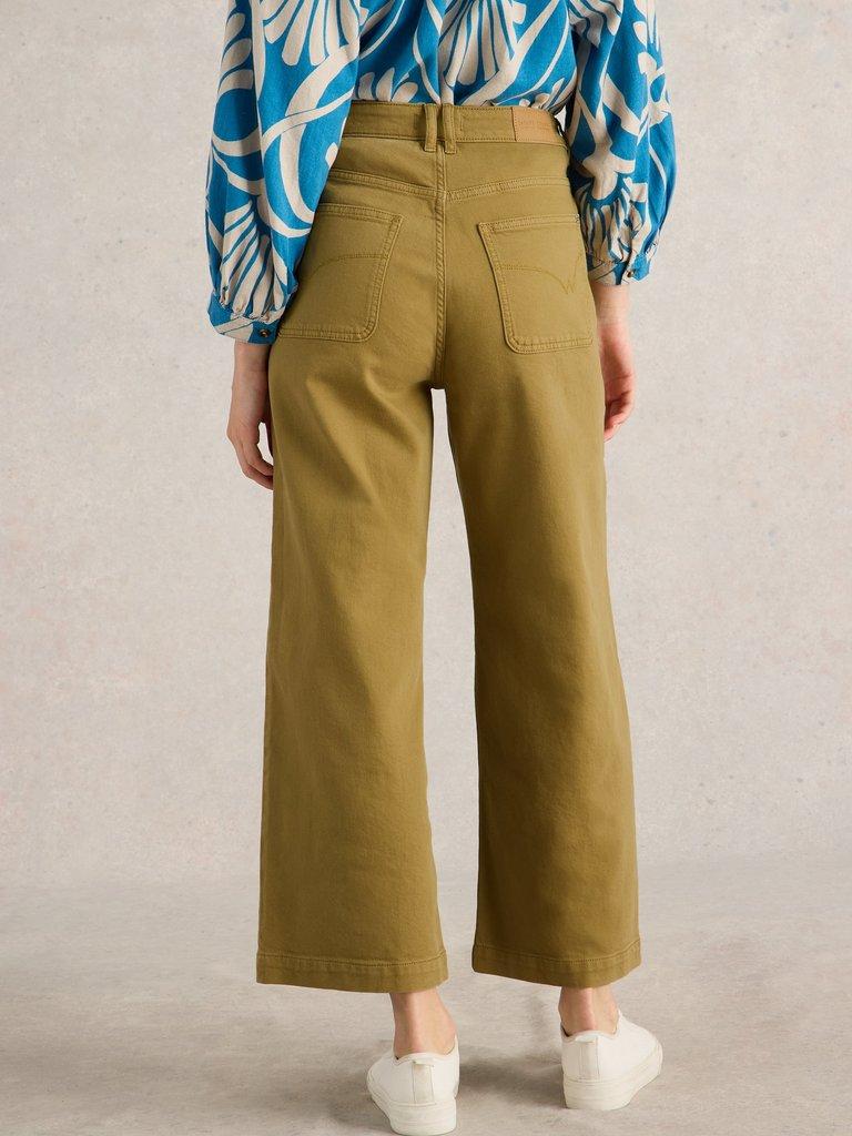 Tia Cropped Wide Leg Jean in KHAKI GRN - MODEL BACK