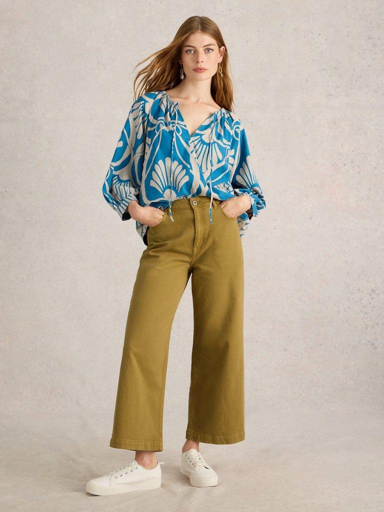 Tia Cropped Wide Leg Jean in KHAKI GRN - MODEL FRONT