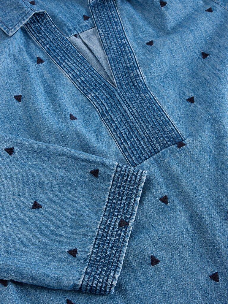 Blaire Denim Embroidered Tunic in MID DENIM - FLAT DETAIL