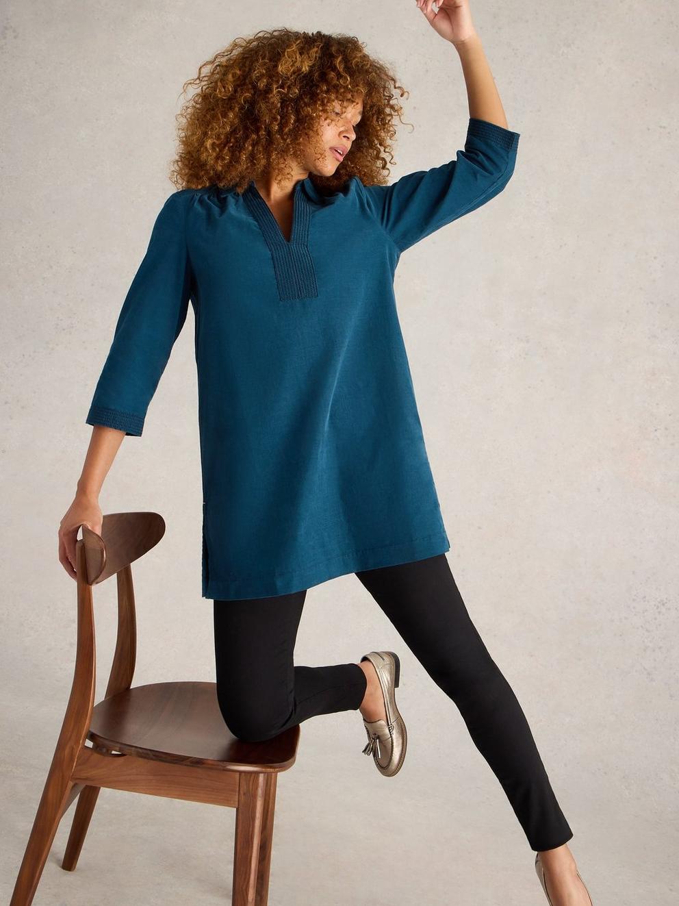 Blaire Cord Tunic in DK TEAL - LIFESTYLE