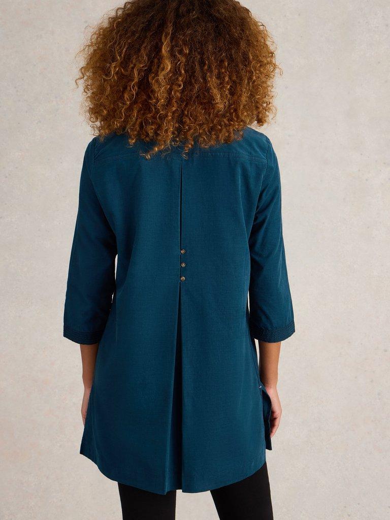 Blaire Cord Tunic in DK TEAL - MODEL BACK