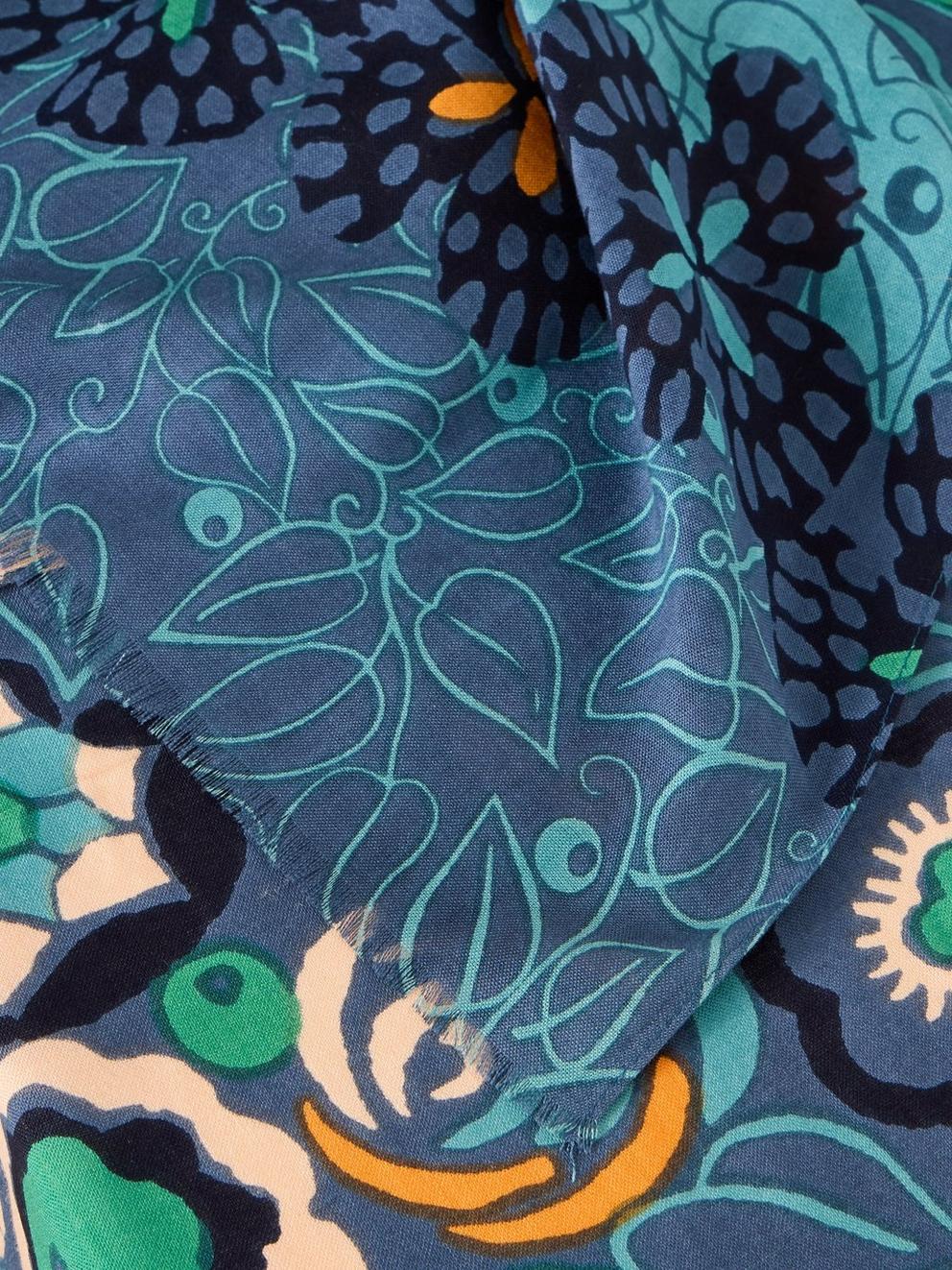 Bejewelled Printed Scarf in BLUE MLT - FLAT DETAIL