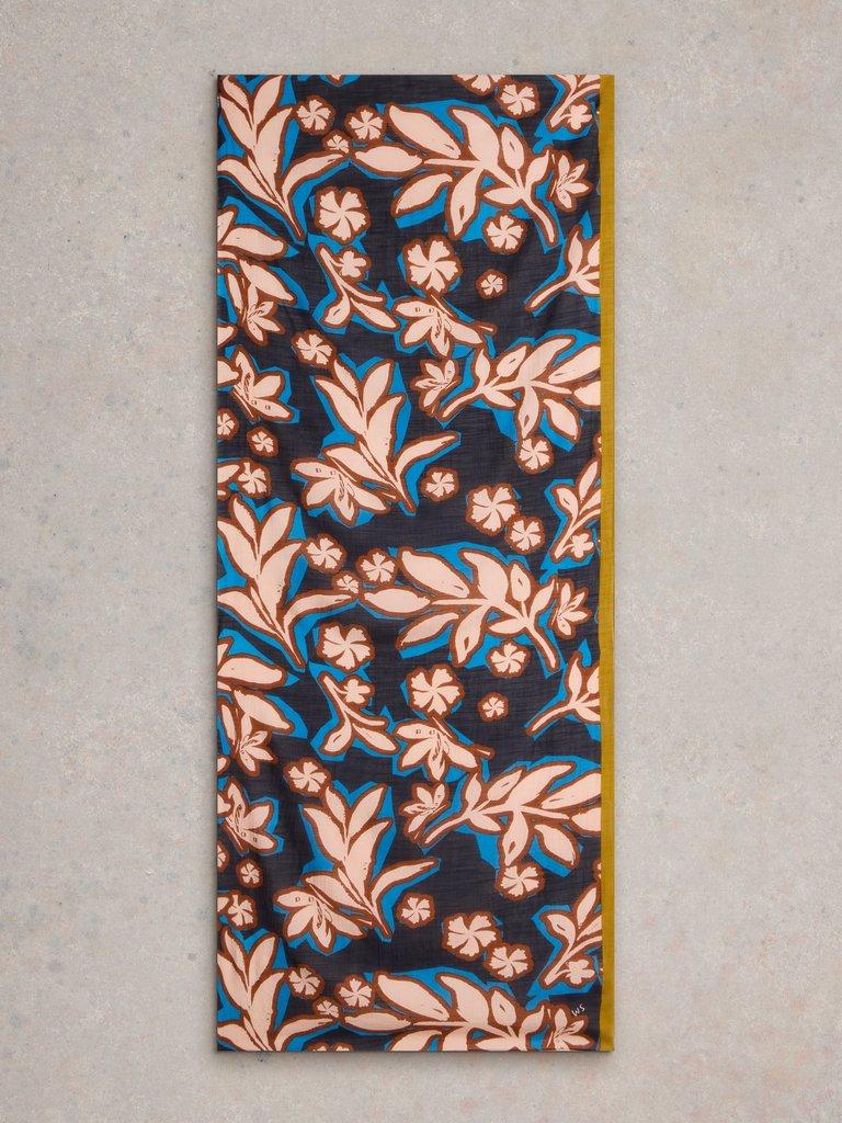 Abstract Leaf Print Scarf in BLUE MLT - FLAT BACK