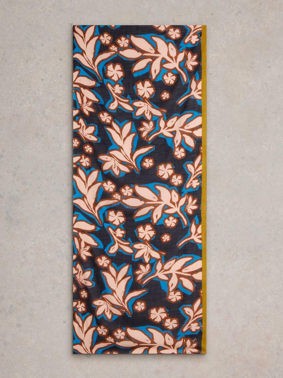 Abstract Leaf Print Scarf in BLUE MLT - FLAT BACK