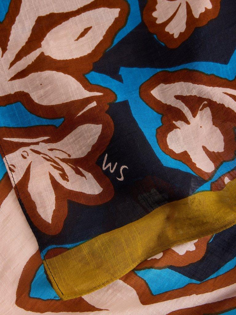 Abstract Leaf Print Scarf in BLUE MLT - FLAT DETAIL