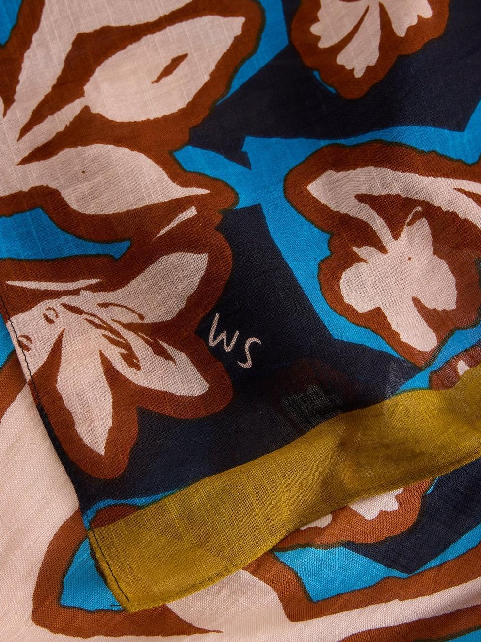 Abstract Leaf Print Scarf in BLUE MLT - FLAT DETAIL