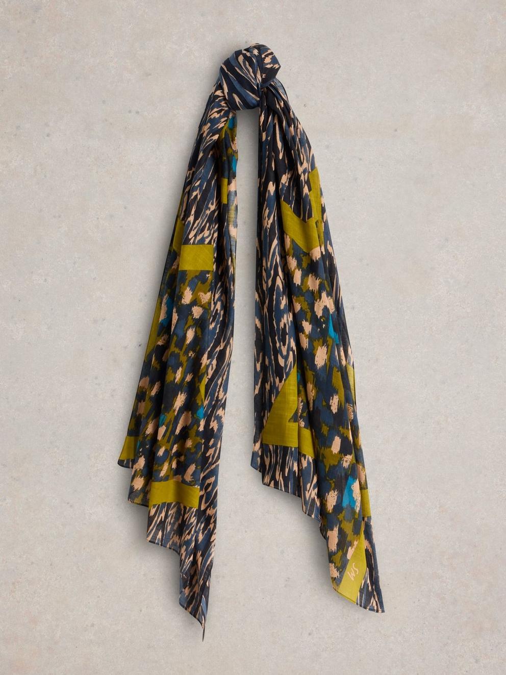 Abstract Star Print Scarf in BLUE MLT - FLAT FRONT