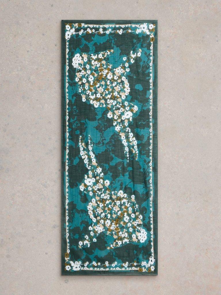 Daisy Hare Print Scarf in TEAL MLT - FLAT BACK