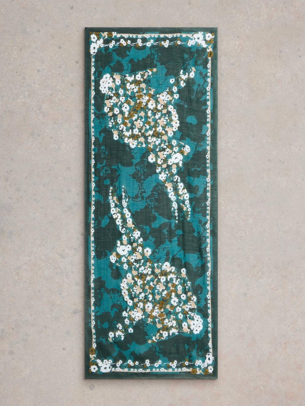 Daisy Hare Print Scarf in TEAL MLT - FLAT BACK